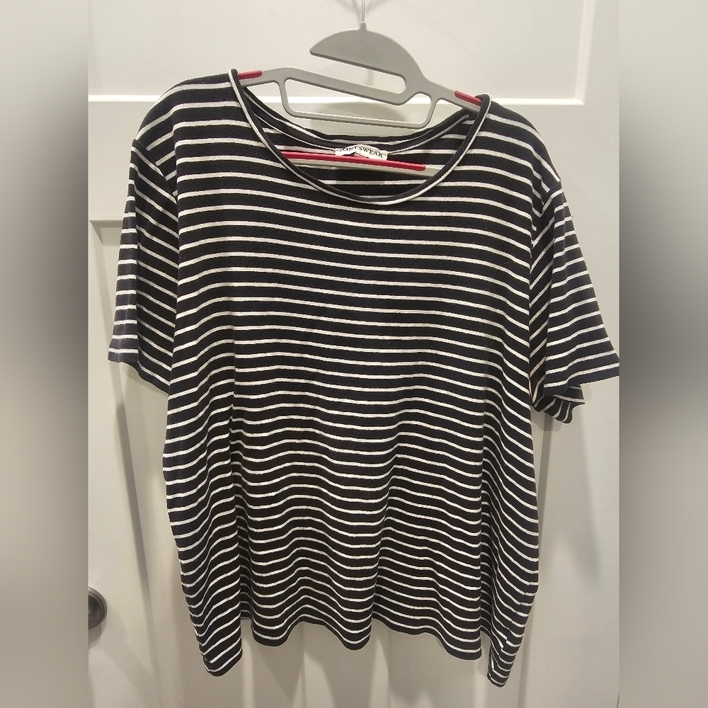 Joneswear Women’s Plus 3X Black White Stripe Short Sleeve Cotton Top